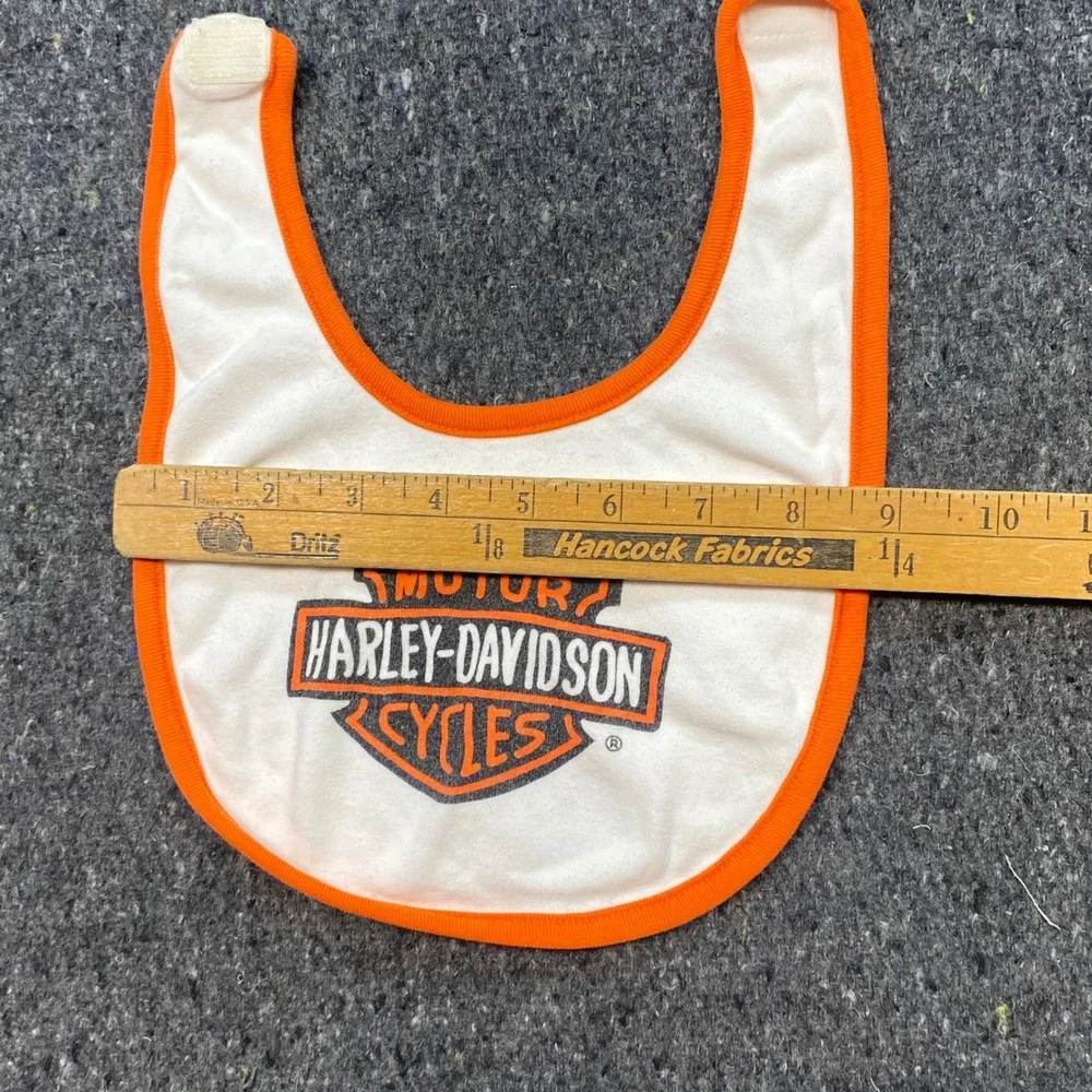 Harley‎ Davidson Bib Sz 0-6M Baby White Orange Biker Grunge Bar Shield Logo